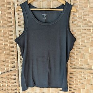Black Ribbed Scalloped Trim Tank Top Womens Sz 1X Essential Layering Minimalist